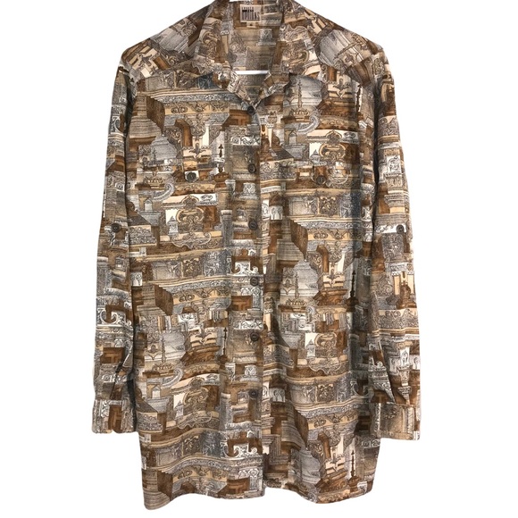 Vintage Tops - Greco Roman Print Long Tunic Shirt